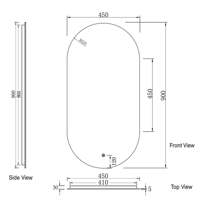 LED Noosa Pill Oval Bathroom Anti-Fog Mirror 900x450mm