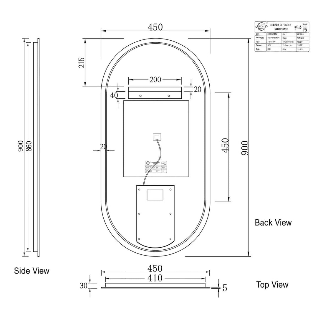 LED Noosa Pill Oval Bathroom Anti-Fog Mirror 900x450mm