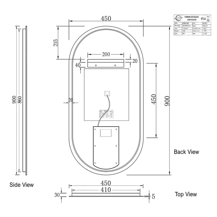 LED Noosa Pill Oval Bathroom Anti-Fog Mirror 900x450mm