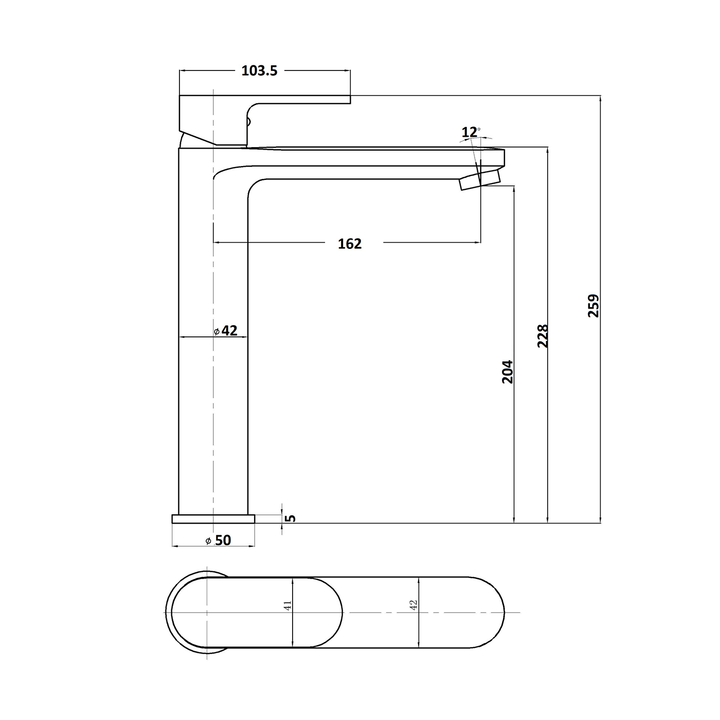 Oval Handle Round Tall Basin Mixer