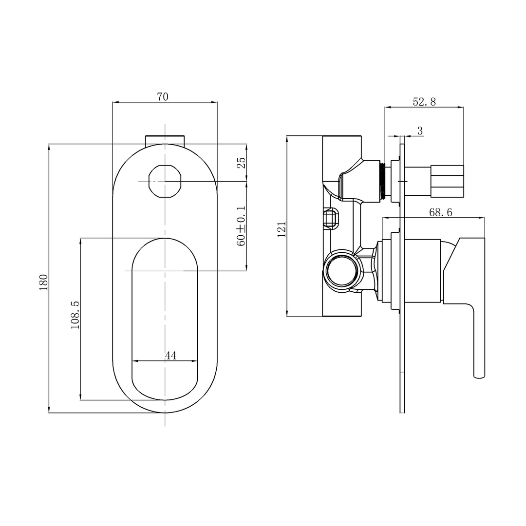 Oval Round Wall Mixer with Diverter