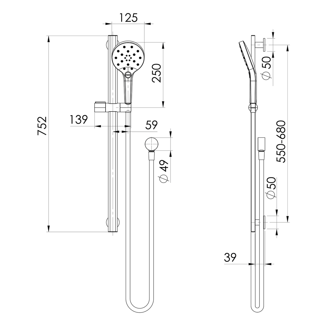 Oxley LuxeXP Sliding Shower Rail