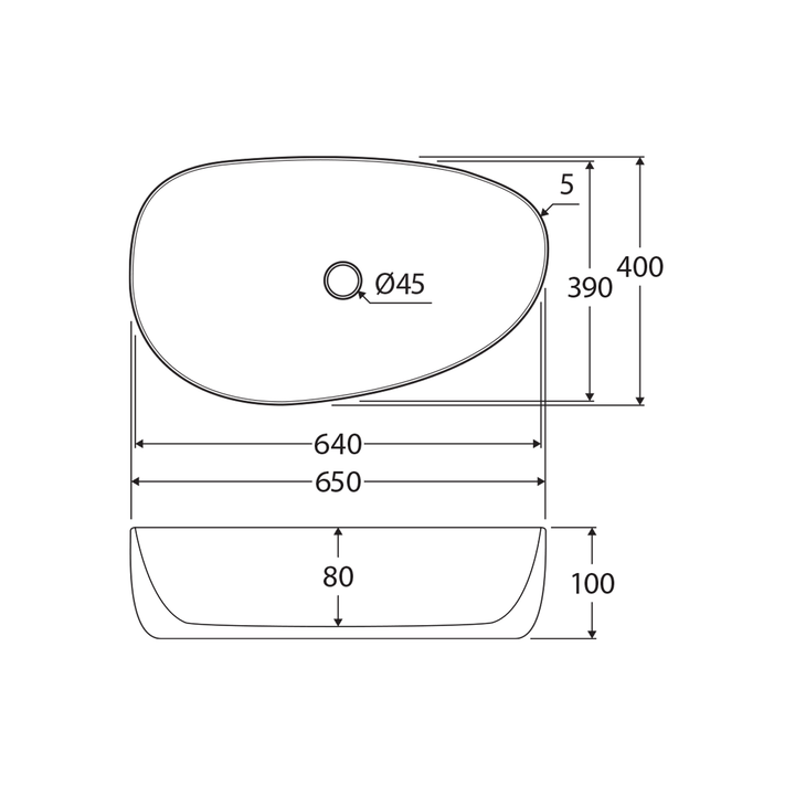 Pebble Large Above Counter Basin 650x400mm