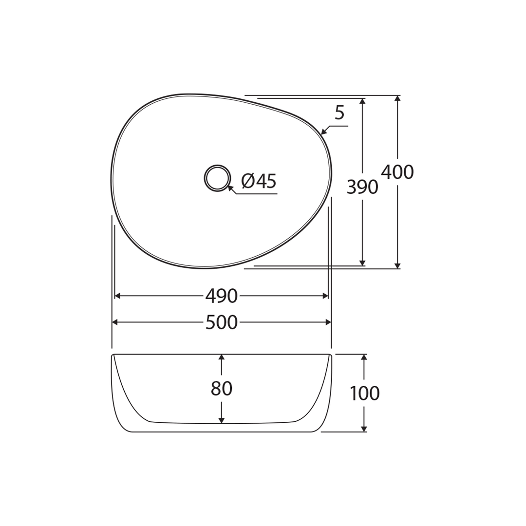 Pebble Mid Above Counter Basin 500x400mm