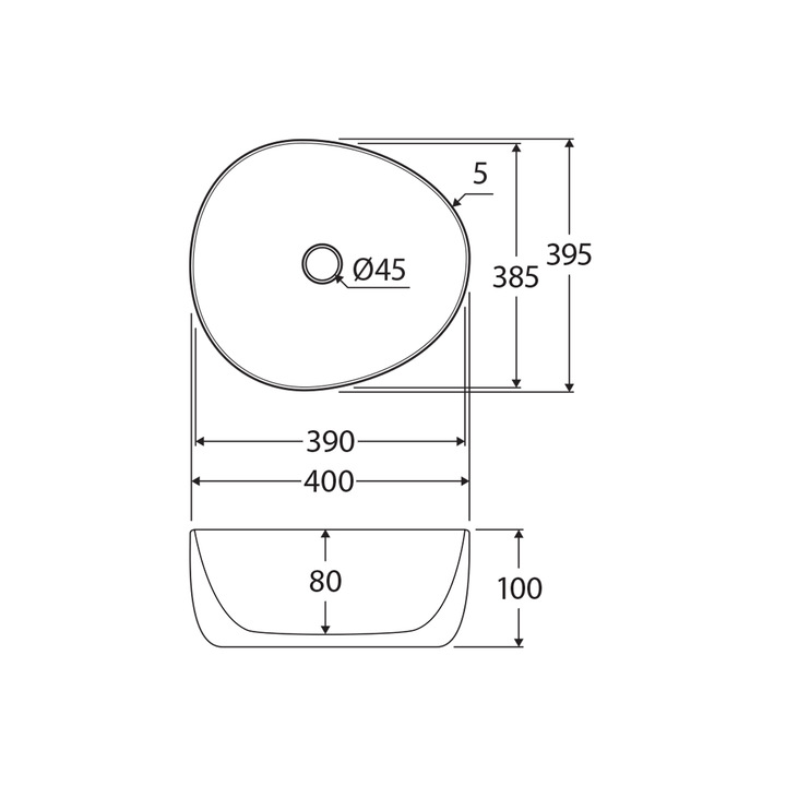 Pebble Small Above Counter Basin 400x395mm