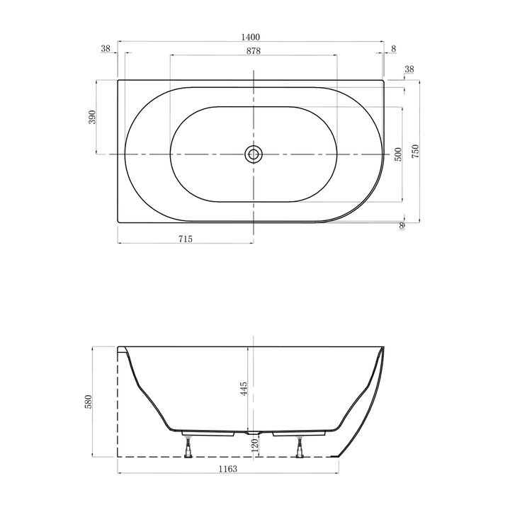 Positano Corner Bathtub 1400-1600mm