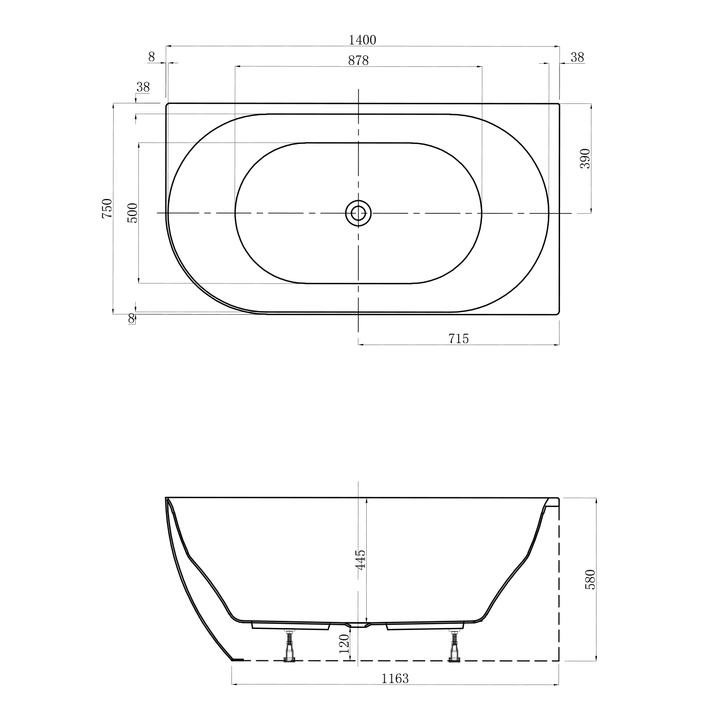 Positano Corner Bathtub 1400-1600mm