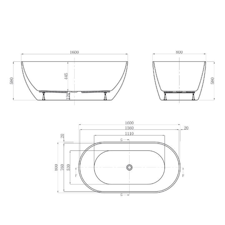 Positano Freestanding Oval Bathtub 1400-1800mm