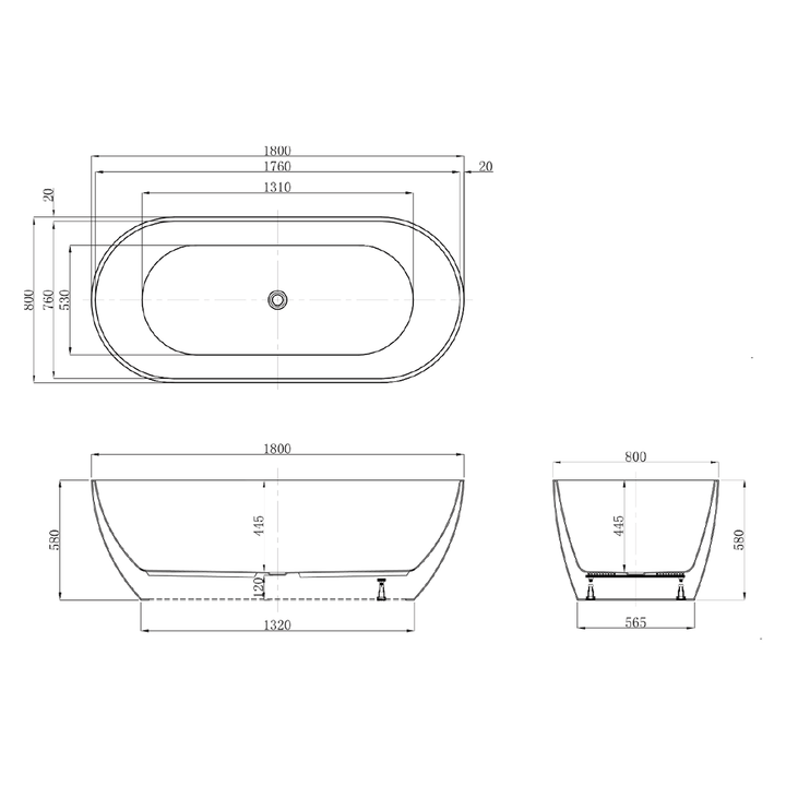 Positano Freestanding Oval Bathtub 1400-1800mm