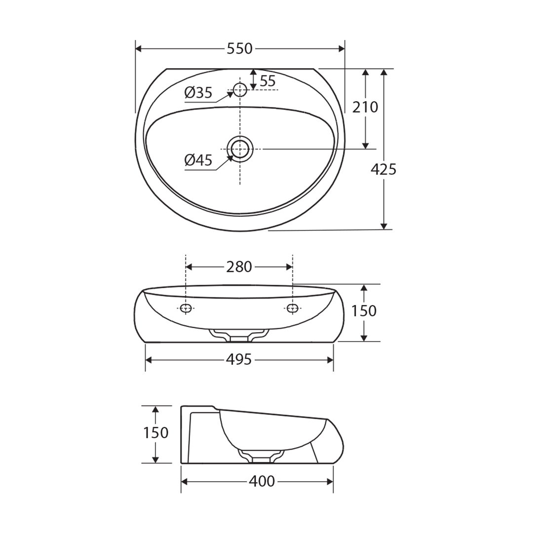 RAK Cloud Above Counter Ceramic Basin 550x425mm