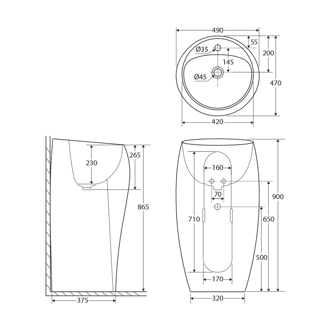 RAK Cloud Pedestal Ceramic Basin 900mm