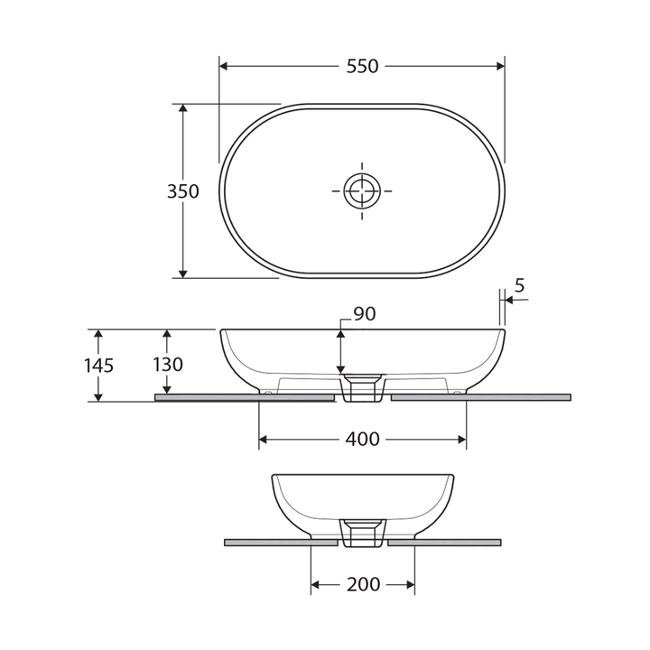 RAK Oval Above Counter Ceramic Basin 550x350mm