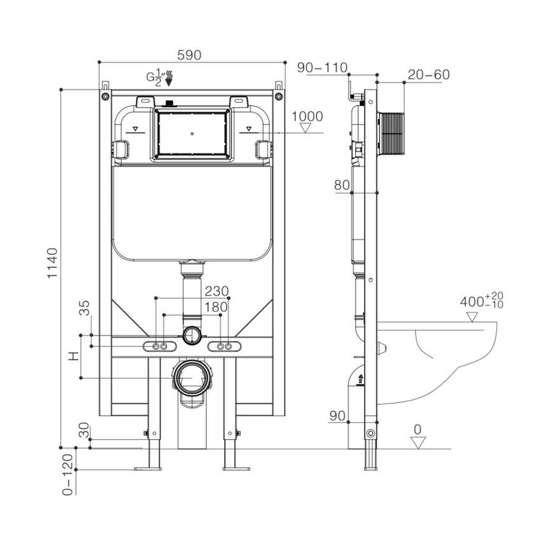 Kansas Wall Hung Rimless Toilet R&T Cistern Package