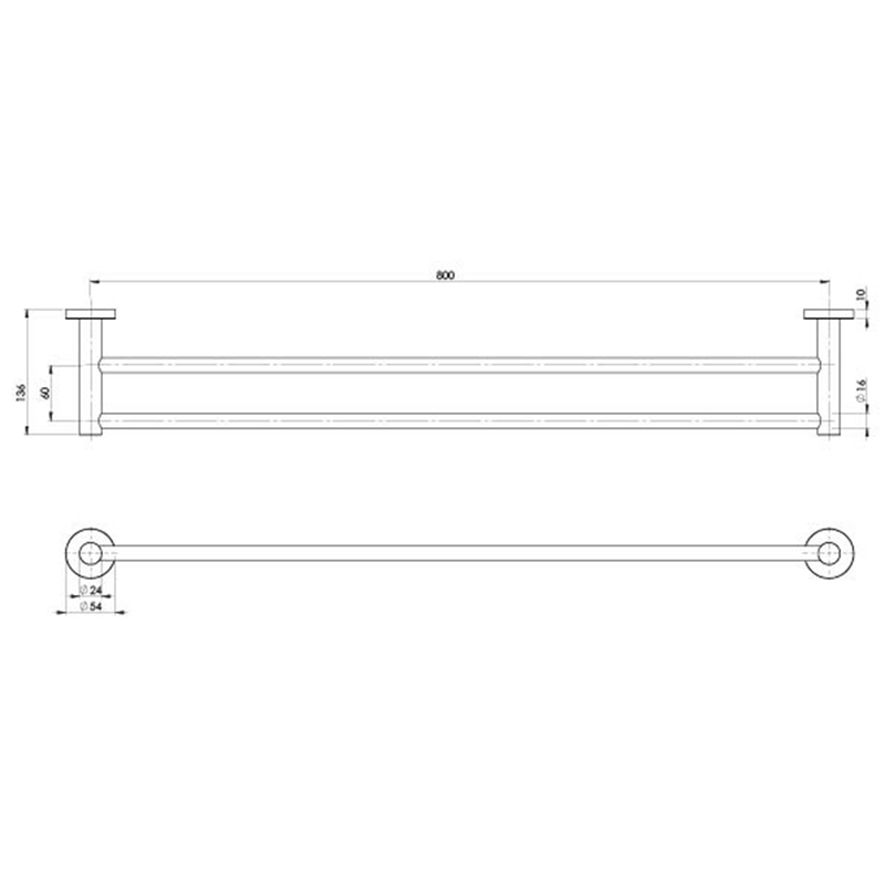 Radii Round Double Towel Rail 600-800mm