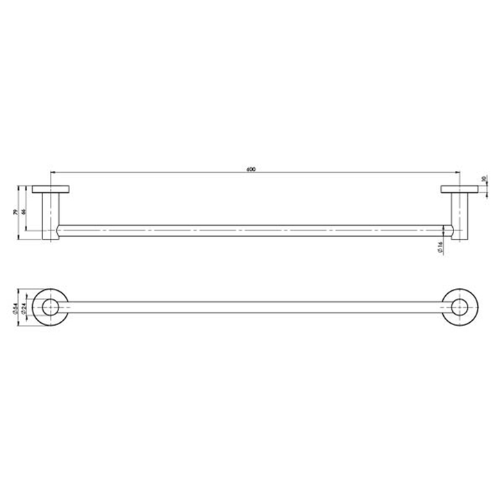 Radii Round Single Towel Rail 600-800mm