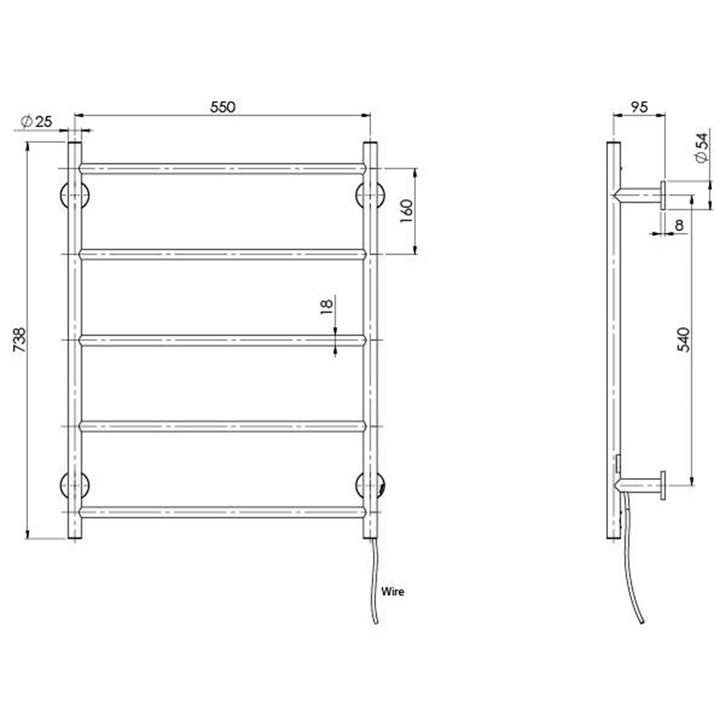 Radii Heated Towel Ladder 550x740mm