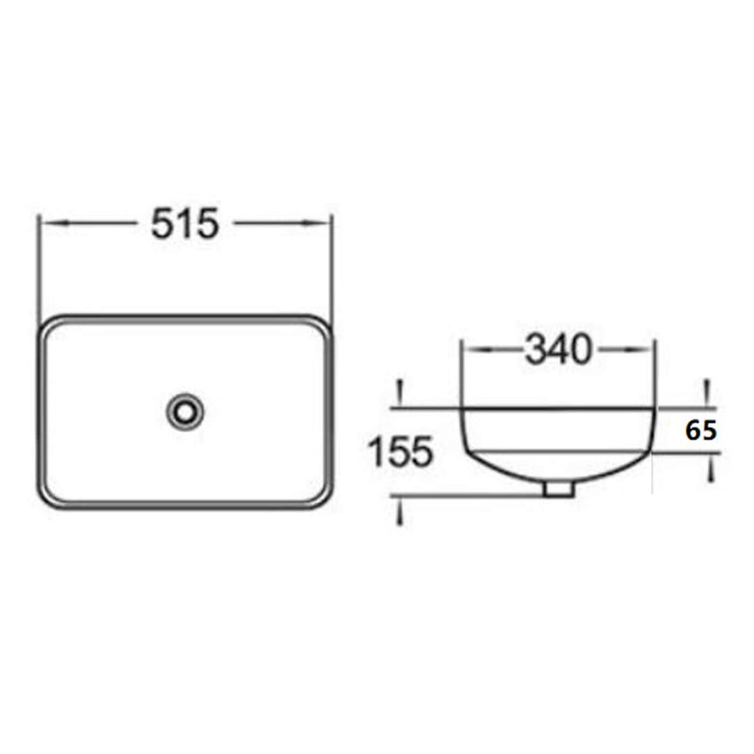 Vue Semi-Inset Rectangular Ceramic Basin 515x340mm