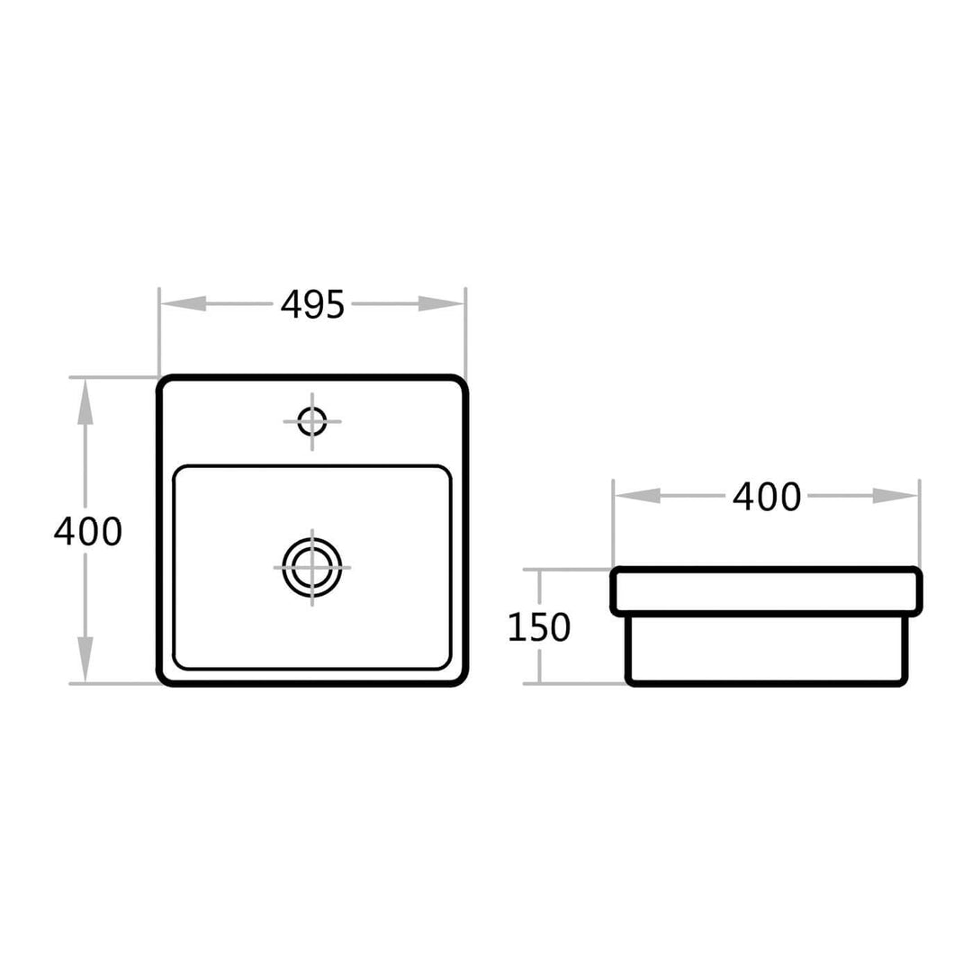 Geo Semi-Inset Rectangular Basin with Tap Hole 495x400mm