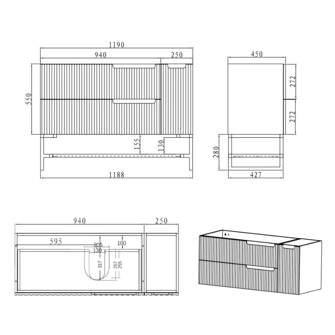 Noosa Fluted Matte White Wall Hung Vanity (600-1500mm)