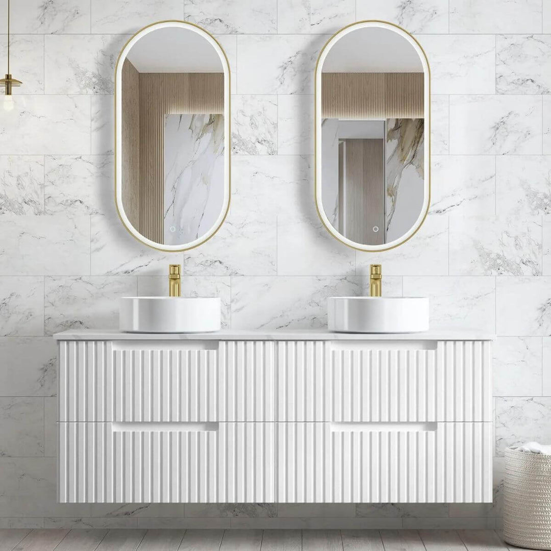 Noosa Fluted Matte White Wall Hung Vanity (600-1500mm)