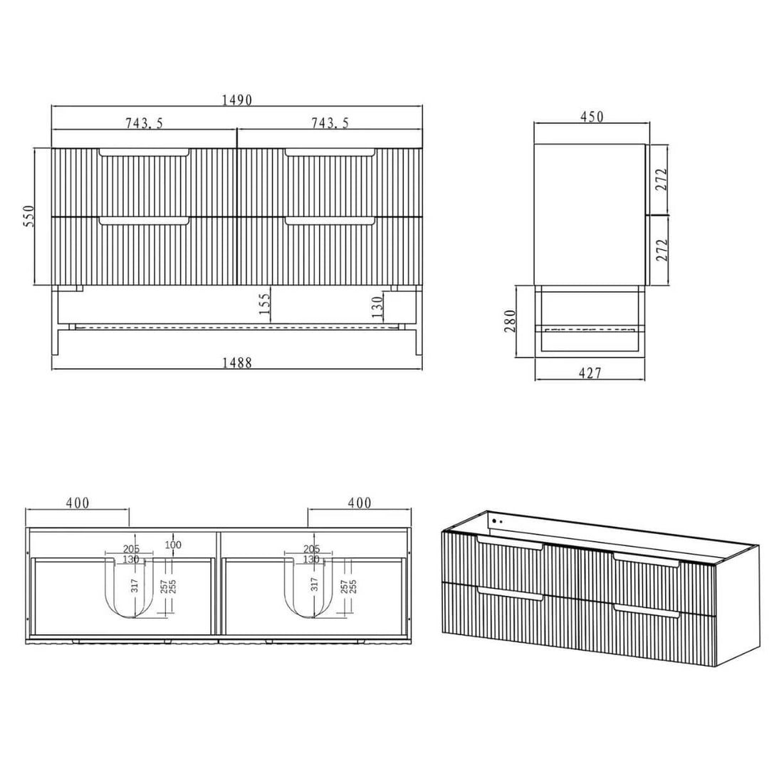 Noosa Fluted Matte White Wall Hung Vanity (600-1500mm)