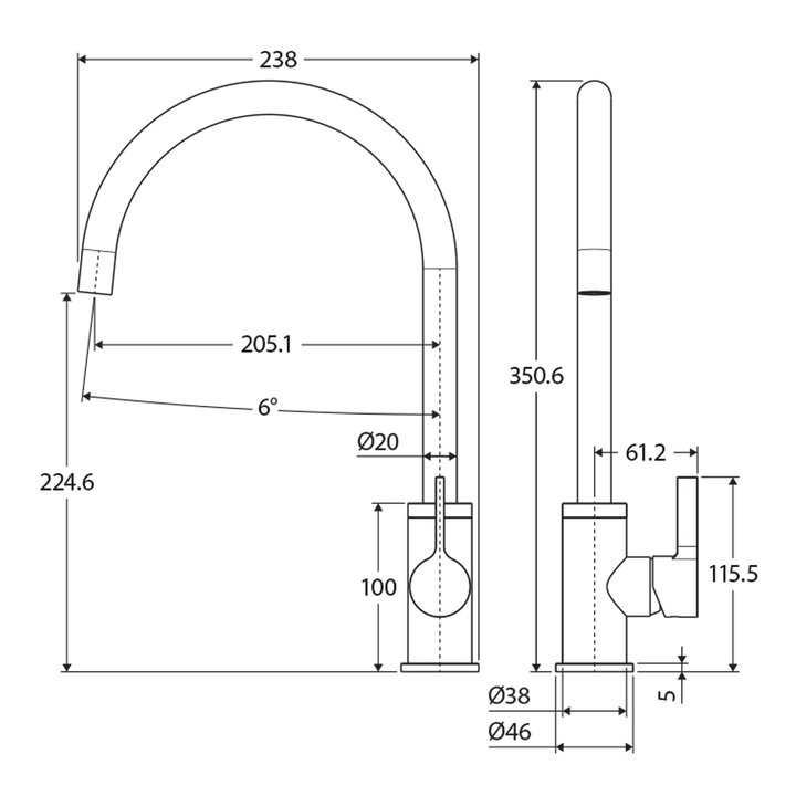 Sansa Slim Gooseneck Sink Mixer