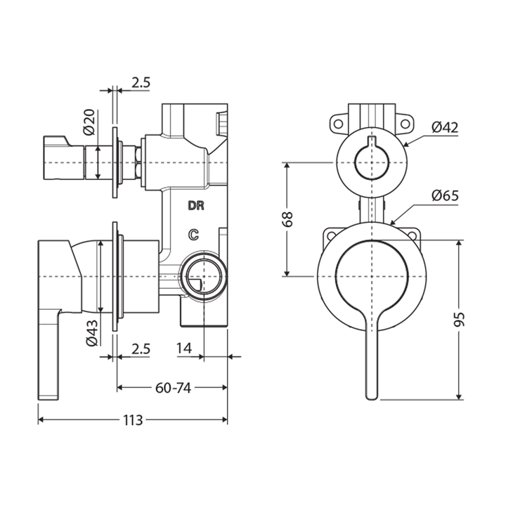 Sansa Slim Diverter Shower Wall Mixer