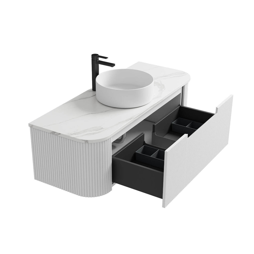 Savio Matte White Curved Wall Hung Vanity (750-1500mm)