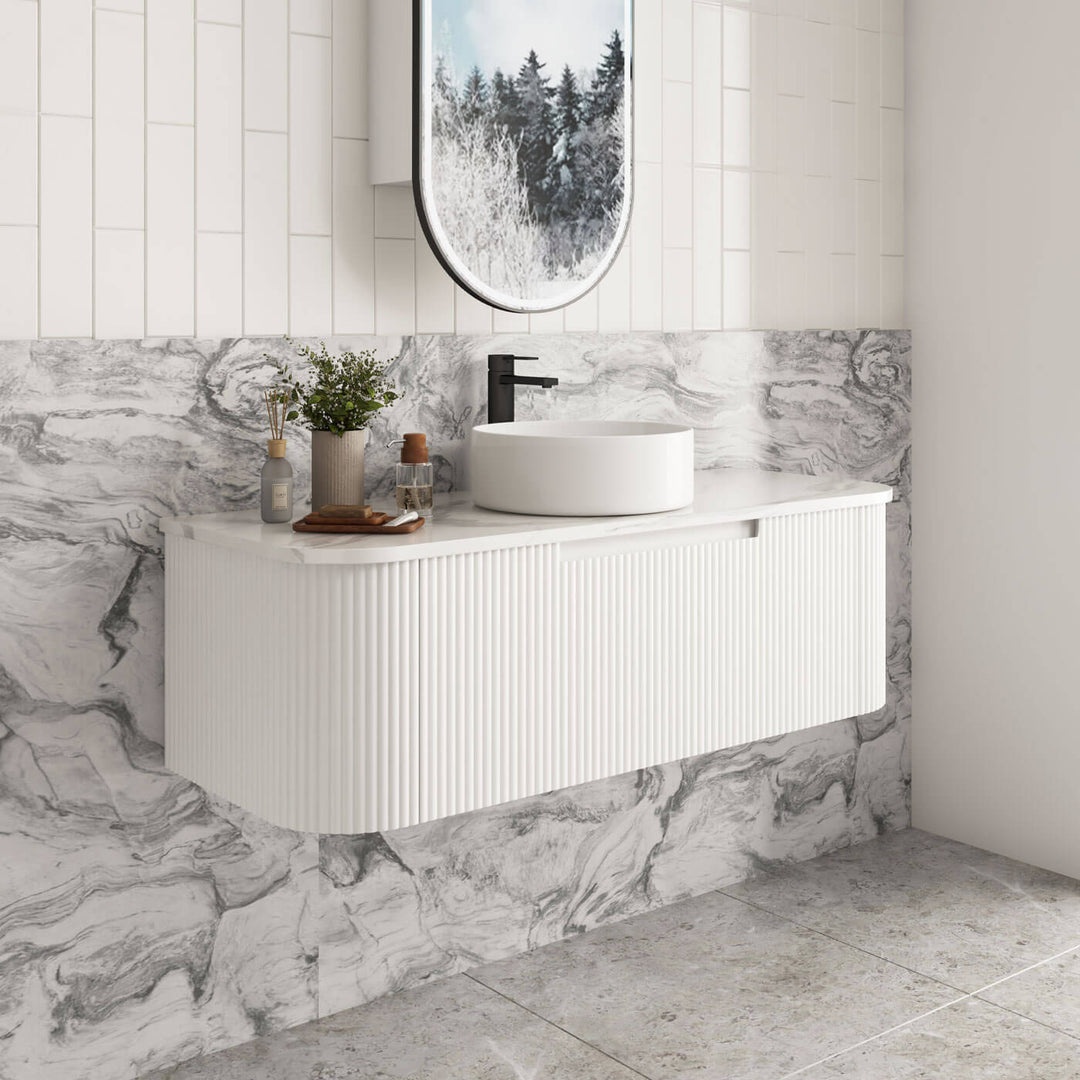 Savio Matte White Curved Wall Hung Vanity (750-1500mm)