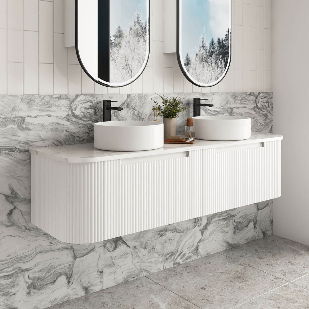 Savio Matte White Curved Wall Hung Vanity (750-1500mm)