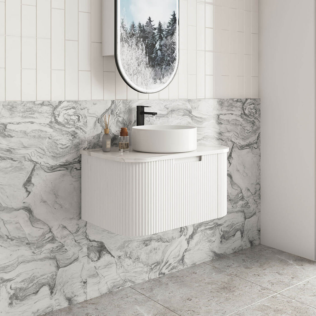 Savio Matte White Curved Wall Hung Vanity (750-1500mm)