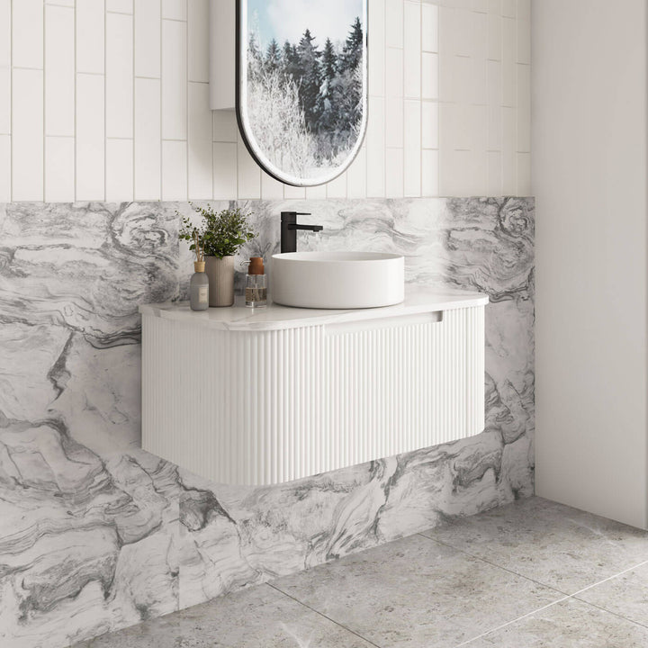 Savio Matte White Curved Wall Hung Vanity (750-1500mm)