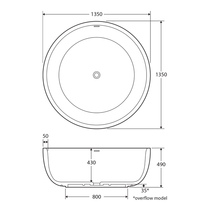 Shinto Round Freestanding Cast Stone Bathtub 1390mm