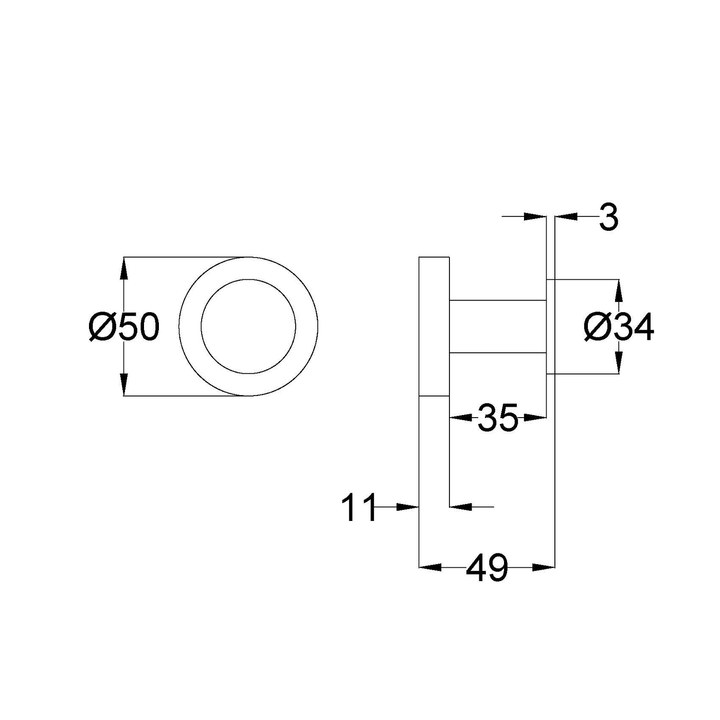 Slimline Stainless Steel Round Robe Hook