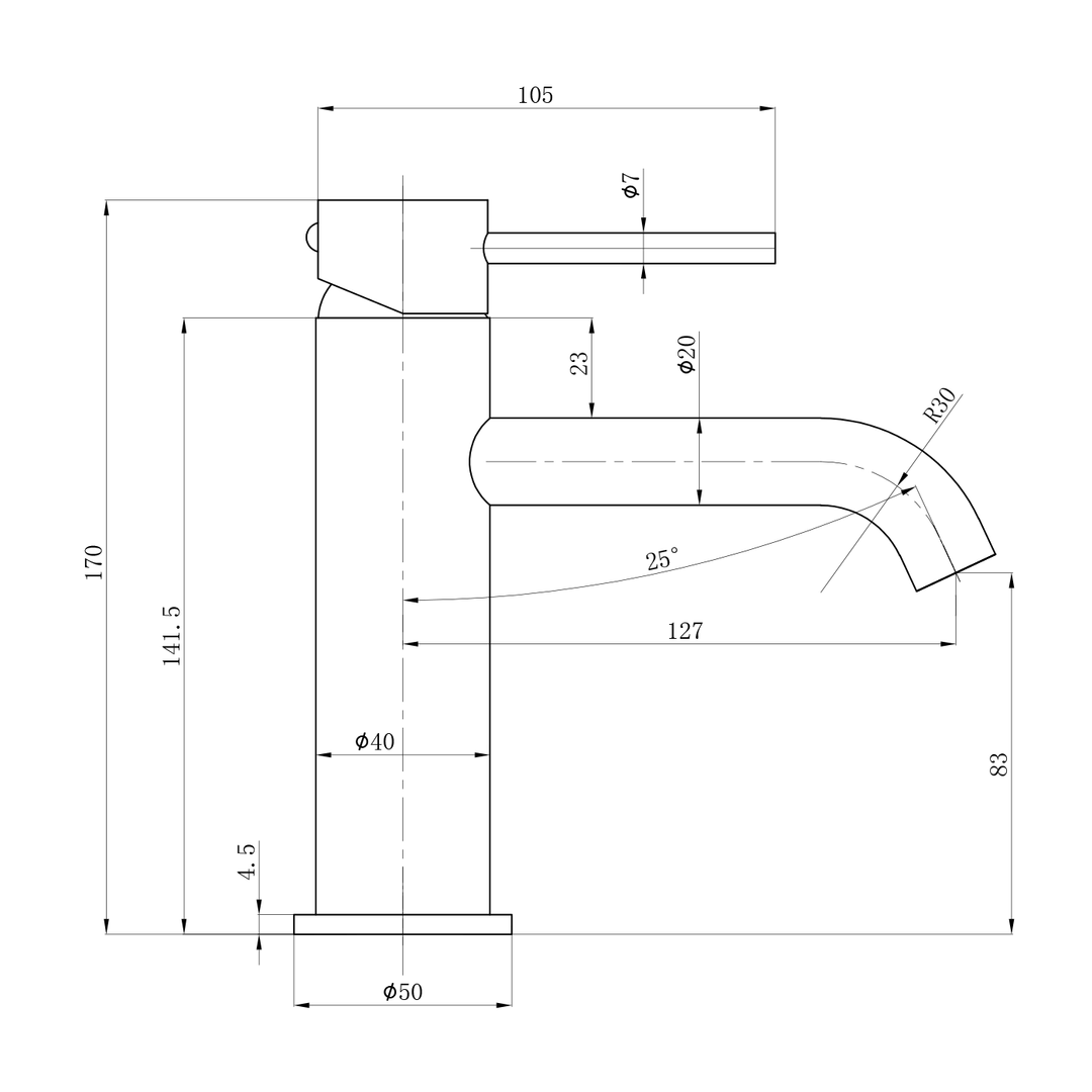 Slimline Curved Stainless Steel Short Basin Mixer