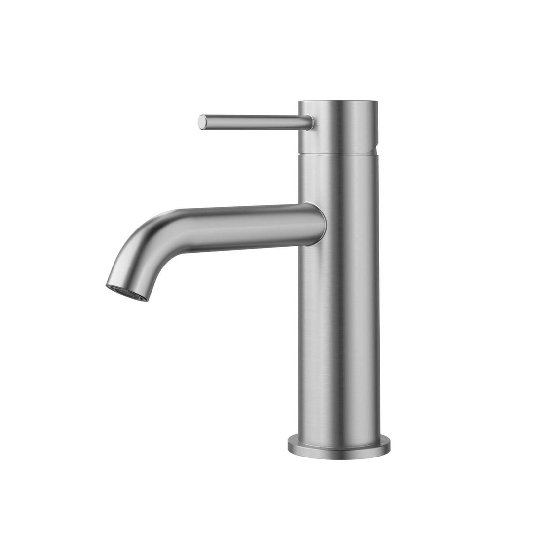 Slimline Curved Stainless Steel Short Basin Mixer