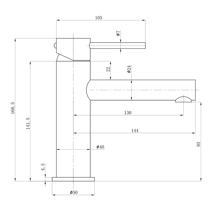 Slimline Stainless Steel Short Basin Mixer