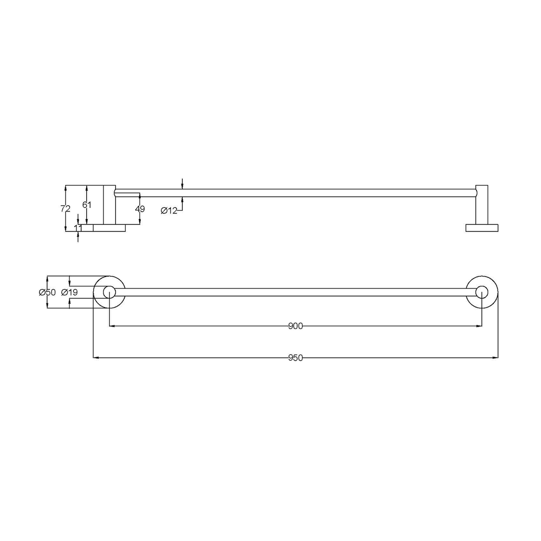 Slimline Stainless Steel Single Towel Rail 600-900mm