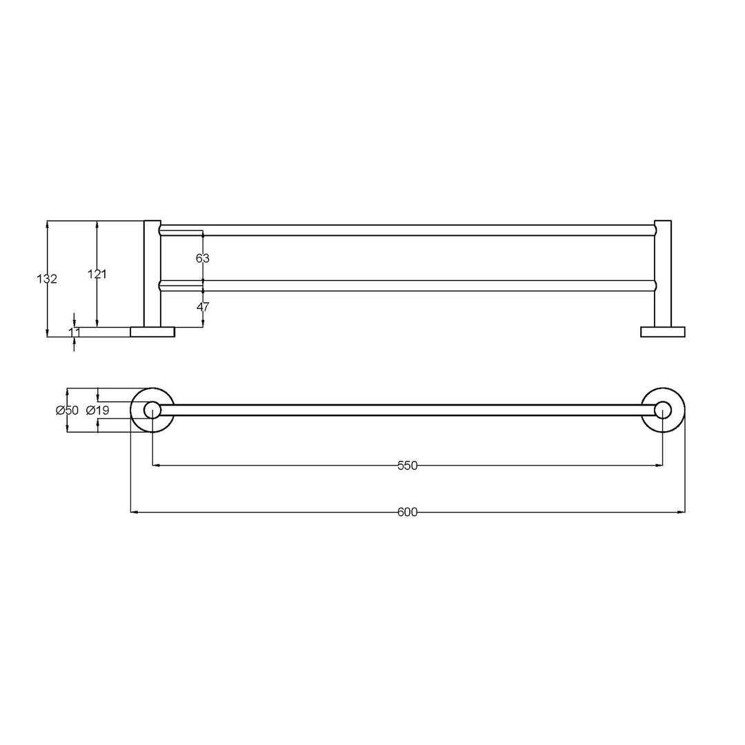 Slimline Stainless Steel Double Towel Rail 600-900mm