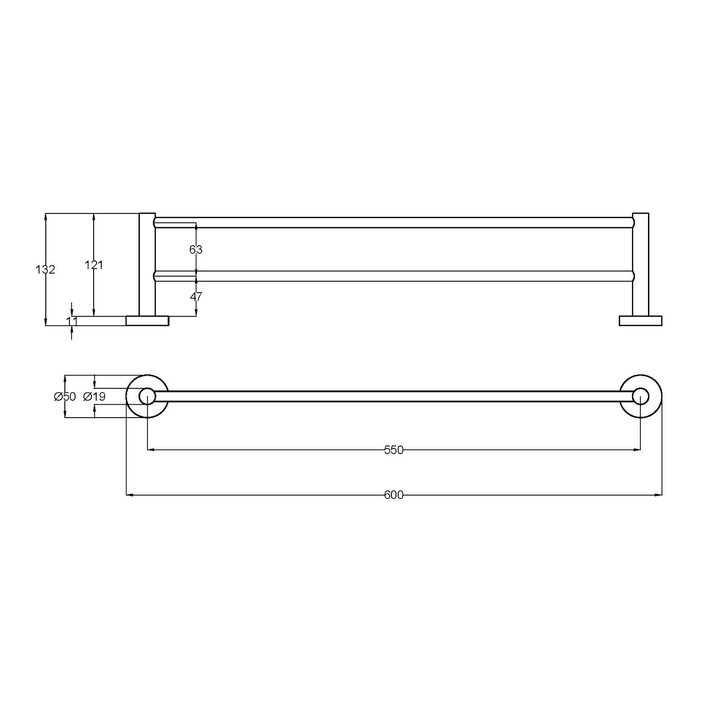 Slimline Stainless Steel Double Towel Rail 600-900mm