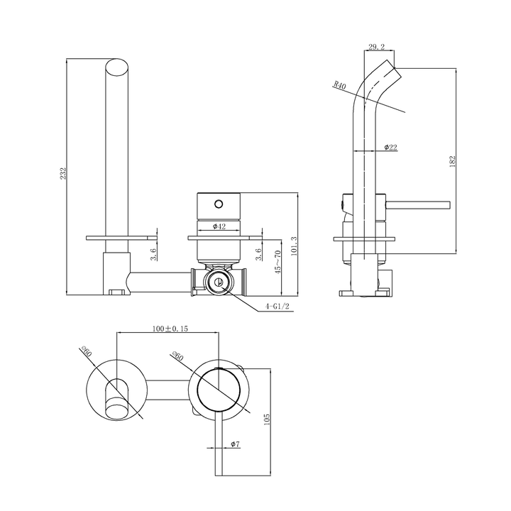 Slimline Stainless Steel Wall Mixer Set