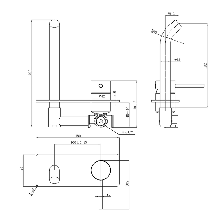 Slimline Stainless Steel Wall Mixer Set Single Backplate