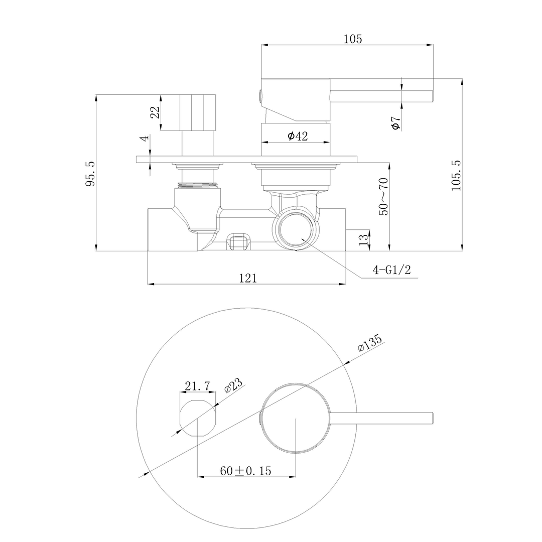 Slimline Stainless Steel Diverter Wall Mixer