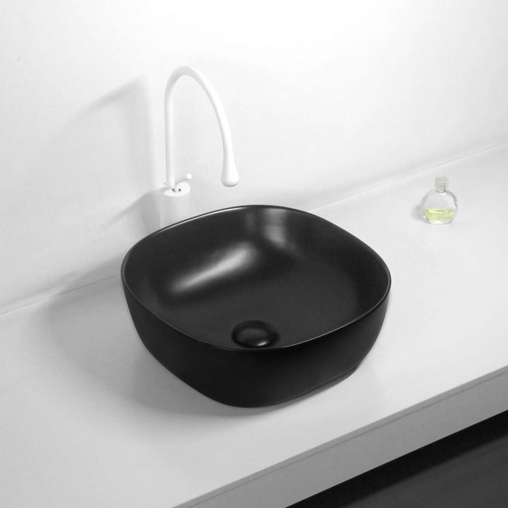 Elegant Soft Square Above Counter Ceramic Basin 375mm