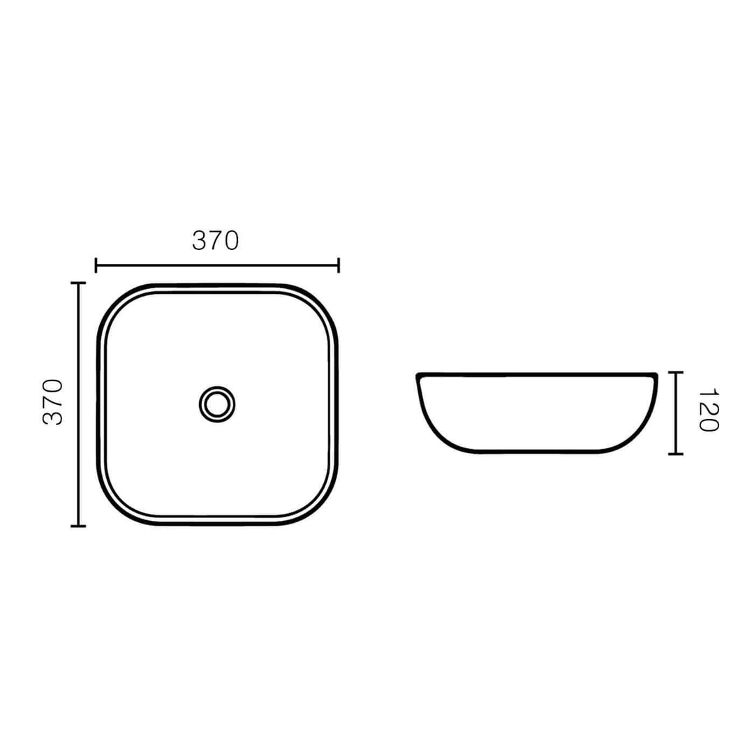 Elegant Soft Square Above Counter Ceramic Basin 375mm