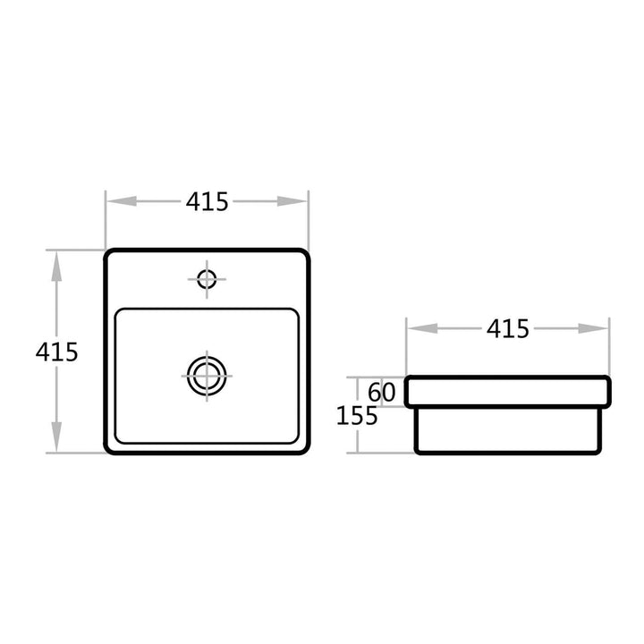 Geo Semi-Inset Square Basin with Tap Hole 415x415mm