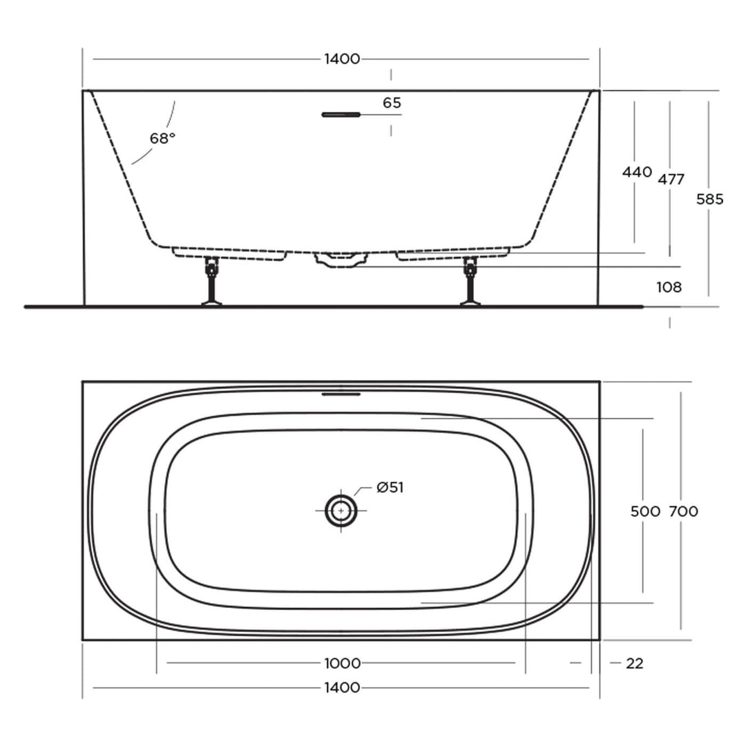 Studio Square Freestanding Overflow Bathtub Gloss White 1400-1700mm