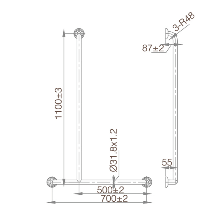 Care DDA T-Shape Grab Rail Support Bar 1100mm