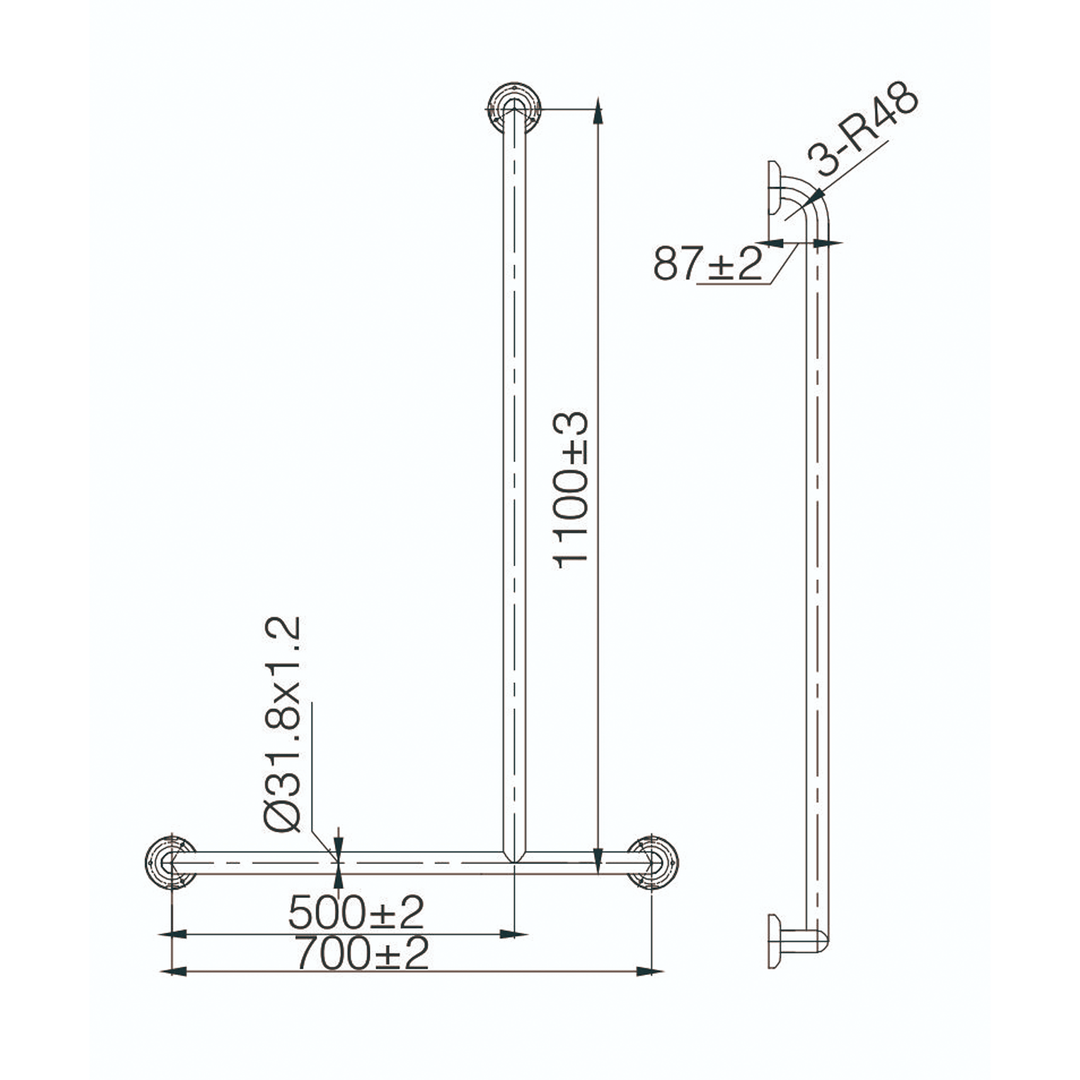 Care DDA T-Shape Grab Rail Support Bar 1100mm