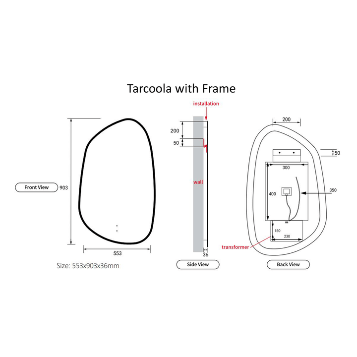 Tarcoola Asymmetrical LED Mirror 550x900mm